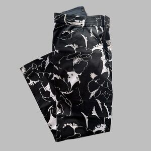 Ralph Lauren Black Label Black and White Cotton Poplin Floral Trousers